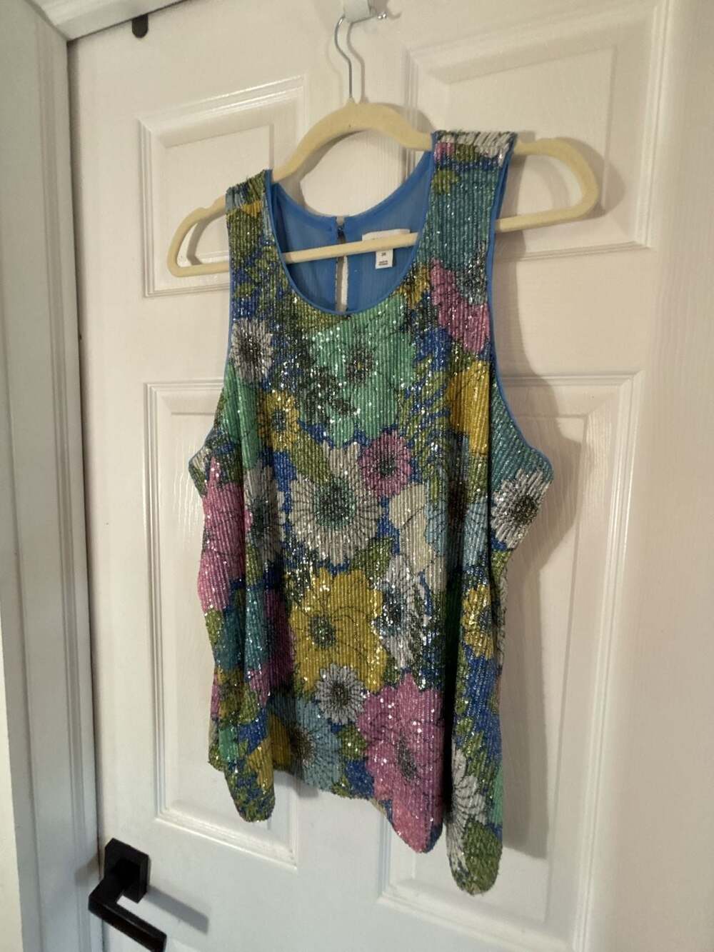 ON 34th Women's Floral Sequined Sleeveless Tank Top Size 2X